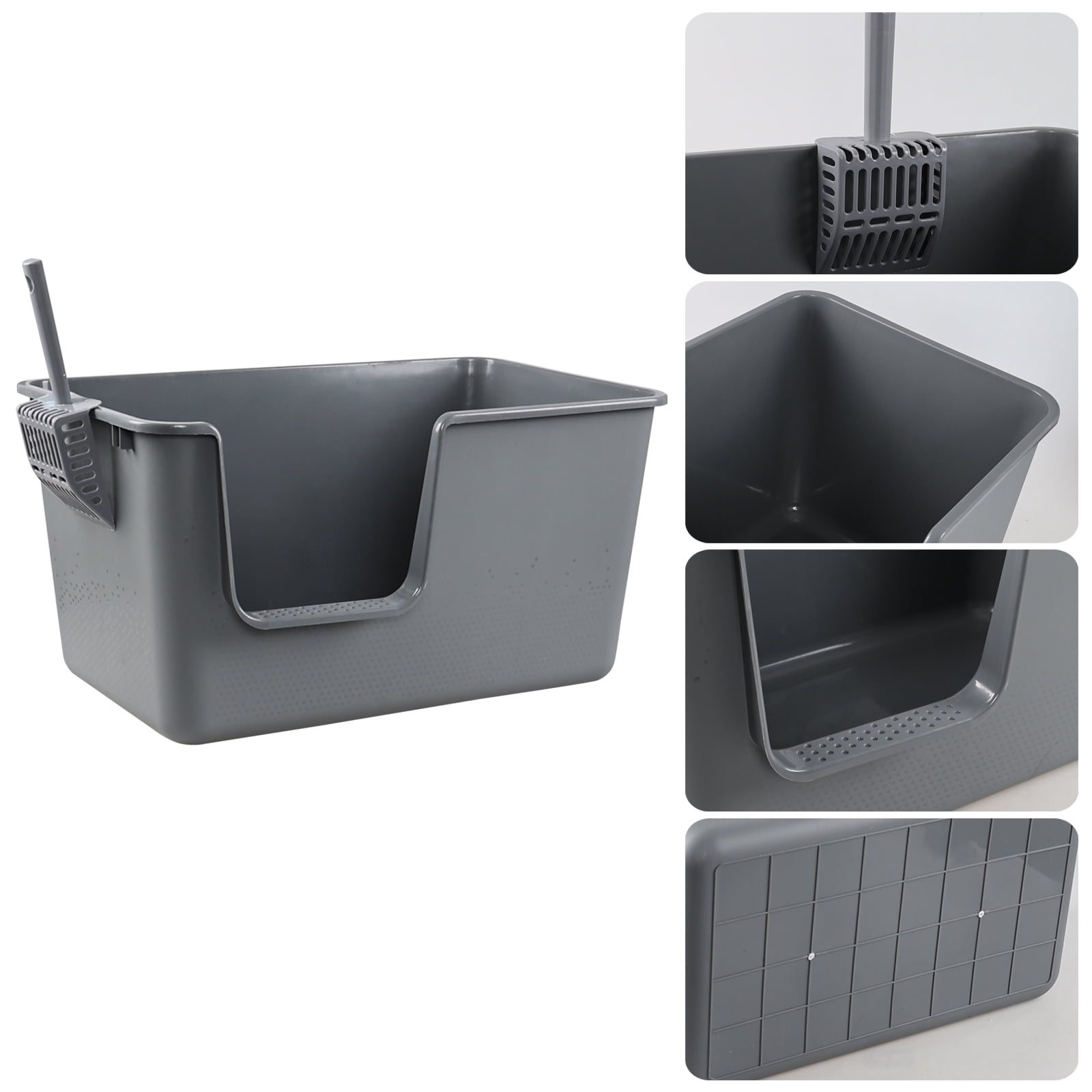 Ortodayes 2 Pack Large High Side Cat Litter Box, Grey Low Entry Cat Litter Tray