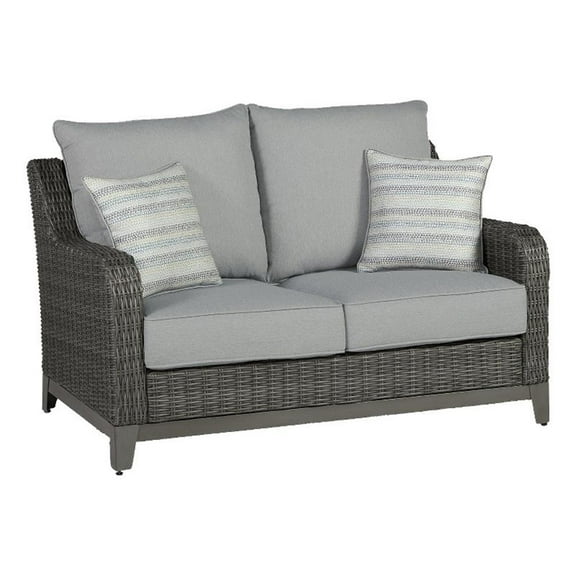 Bowery Hill Modern Outdoor Fabric Loveseat with Cushion in Gray