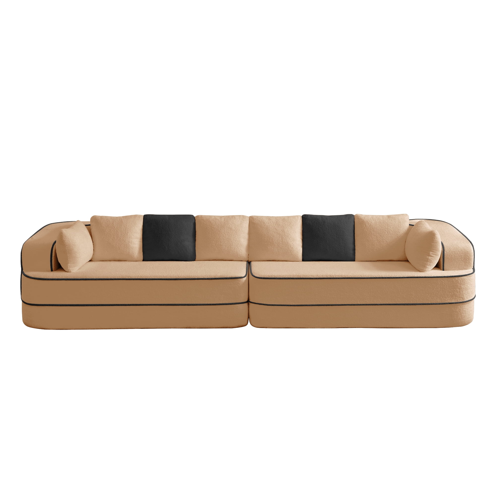 Aukfa 135" 4-Seater Modular Sofa for Living Room, 29" Deep Seat, Plush Teddy Velvet, Camel