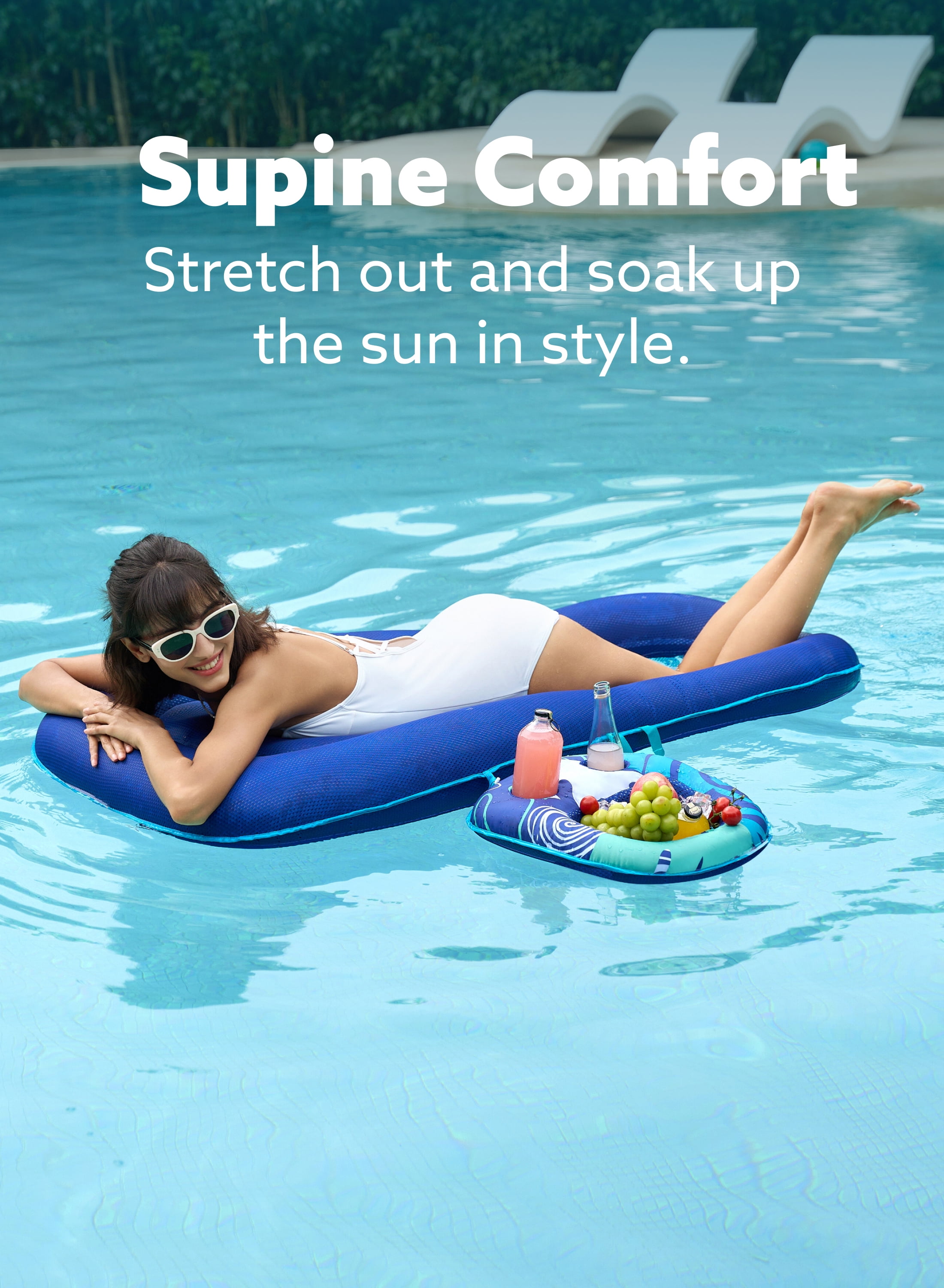 Joyfy Pool Lounger Float for Adult, Inflatable Pool Floats Lounger Raft Floaties Water Floating Recliner Chair with Cup Holders Foot Rest Swimming Pool Floaty
