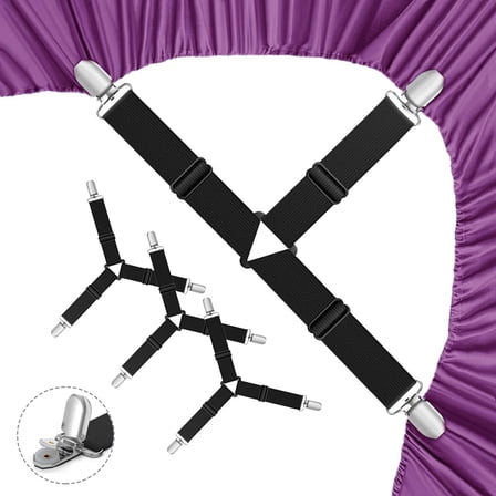 Bed Sheet Holder Straps 4Pcs Set, Non Slip Sheet Clips for Corners, Adjustable Elastic Fitted Sheet Holders, Easy Install Bedding Accessories, Black