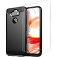 thumbnail image 1 of for LG K31 Case LG Aristo 5/5 Plus/LG Risio 4/LG K8x Case with Screen Protector Tempered Glass Lightweight Shock Absorbing Resilient TPU Cover Anti Impact Scratch Resistant Carbon Fiber Black, 1 of 8