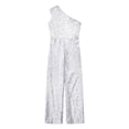 thumbnail image 3 of Kaerm Kids Girls Sparkle Sequin Gymnastics Dance Leotard One Shoulder Sleeveless One Piece Unitard Silver 14, 3 of 5