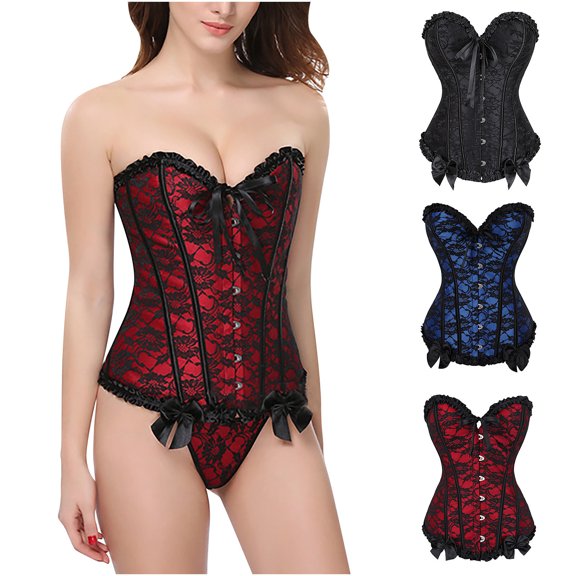 Yxbdin Floral Lace Up Corset Tops for Women Plus Size Vintage Bustier Renaissance Overbust Bustier Lingerie Bodyshaper Top Body Shape