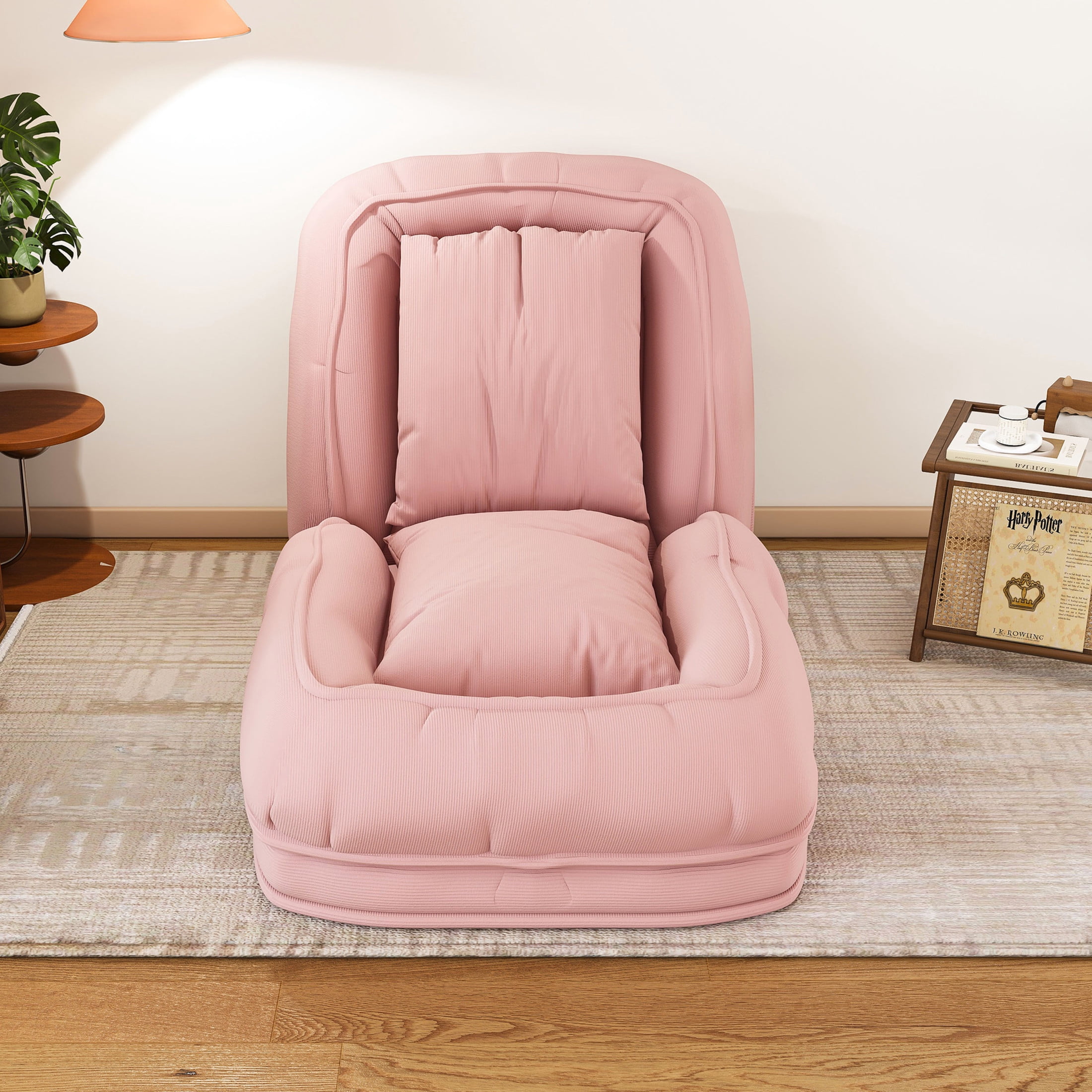 Noble House Adjustable Floor Sofa Bed with 5 Reclining Positions and 2 Pillows, Pink