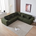 thumbnail image 2 of 108 × 108'' Modular Sectional Couch, Modern L-Shape Sectional Sofa, Comfy Lambswool Fabric Living Room Sofa, Free Combination L-Shape Sectional Floor Sofa Sleeper Sofa Bed ,Green, 2 of 6