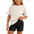 thumbnail image 2 of Lumosvexa Kids Girls Outfits Sets, Short Sleeve T-Shirt and Leggings Summer Sports Comfort Clothes 2 Piece Beige 10-12, 2 of 9