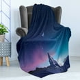 thumbnail image 4 of Half Moon Soft Flannel Fleece Throw Blanket, Snowy Mountains Aurora Borealis, Cozy Plush for Indoor and Outdoor Use, 60" x 80", Indigo Pale Purple, by Ambesonne, 4 of 5