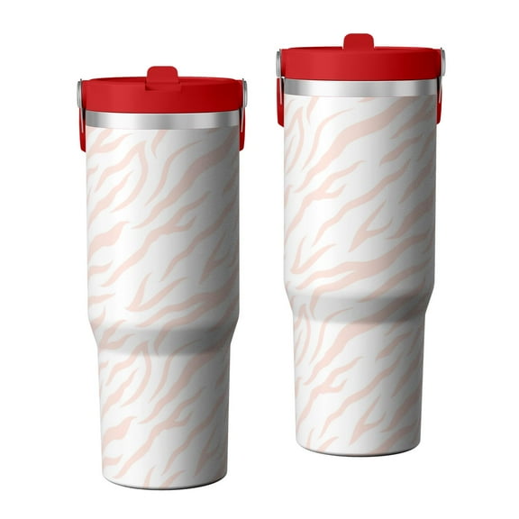 Leopard Print 30oz Handheld Travel Tumbler with Handle – Double Wall Stainless Steel Insulated Cup, Flip Straw Lid, Leak-Proof & BPA-Free for Hot and Cold Drinks – Durable Coffee & Juice Mug White