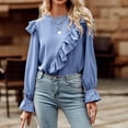 thumbnail image 5 of XFLWAM Womens Long Sleeve Ruffle Bubble Sleeve Tops Casual Loose Shirts Blouses Blue S, 5 of 8