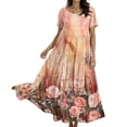 thumbnail image 5 of WTOBBY Women Casual Loose Bohemian Floral Short Sleeve Long Maxi Summer Beach Swing Dress for Outdoor Activities and Relaxed Style,Orange XL, 5 of 5