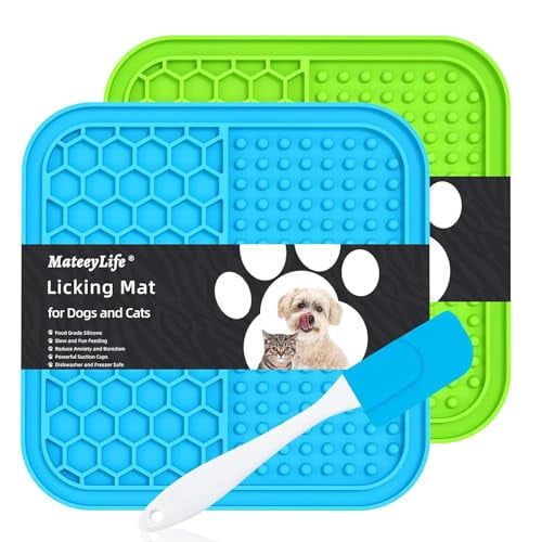 2Pcs Small Lick Mat For Dogs And Cats, Licking Mats For Dog Anxiety Relief, Cat Peanut Butter Lick Pad For Boredom Reducer, Dog Treat Mat Perfect For Bathing Grooming Blue&Green