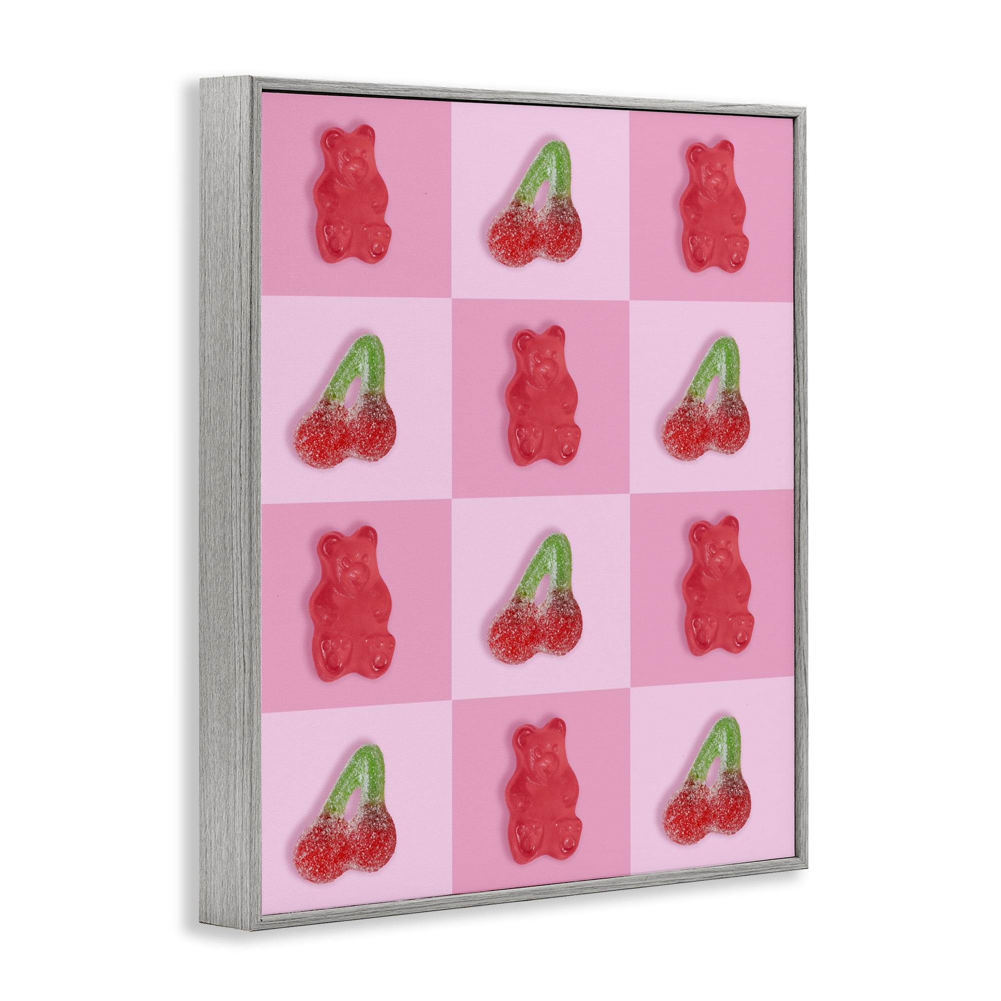 Stupell Industries Gummy Bears and Cherries Grid Gray Framed Giclee Art, design by LISH Creative