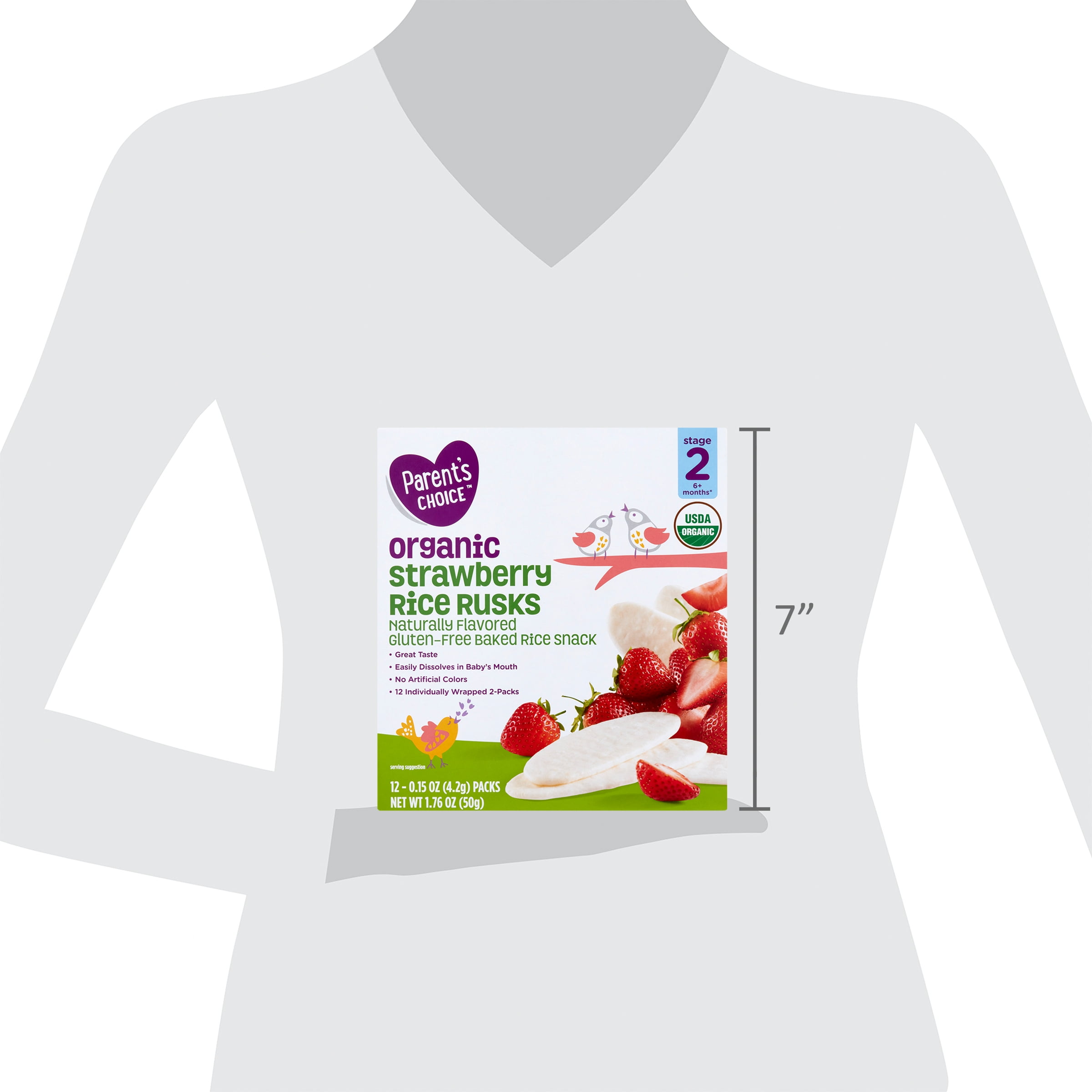 Parent's Choice Organic Strawberry Rice Rusks Baby Snacks, 0.15 oz, 12 Pack