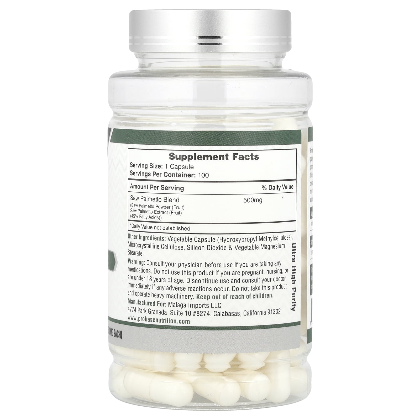 Probase Nutrition Saw Palmetto Extract Prostate Health Supplement for Men, Supports Prostate, Urinary, and Hair Health, 100 Capsules, 3+ Month Supply