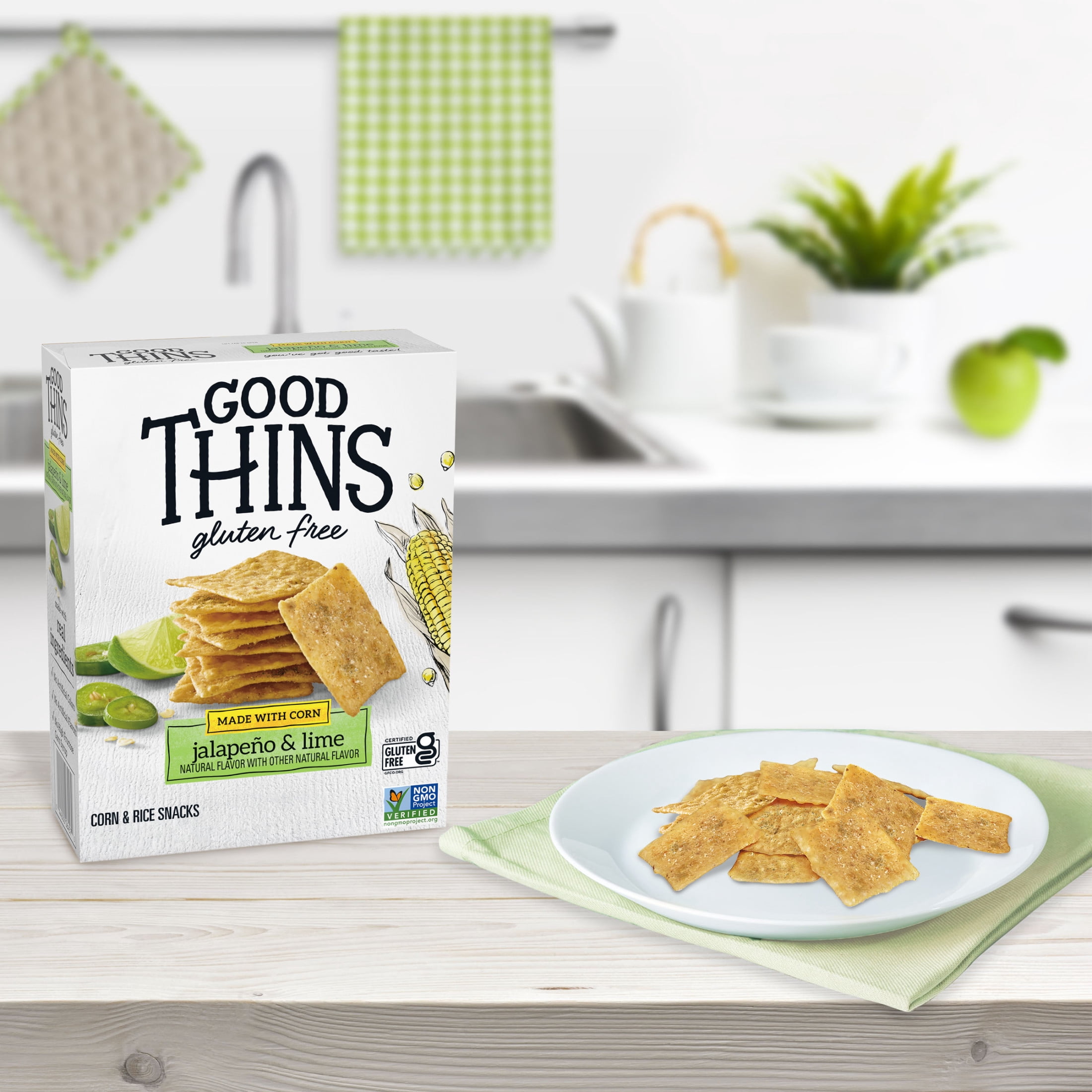 GOOD THINS Jalapeño & Lime Corn & Rice Snacks Gluten Free Crackers, Snack Crackers, 3.5 oz