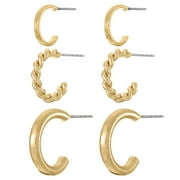 Time and Tru Gold Hoop Earring Trio for Women, 3 Pairs