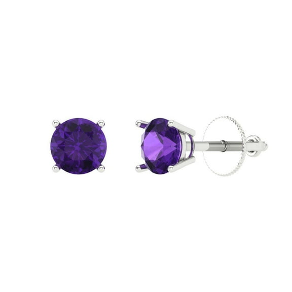 0.5 ct Screw-Back Stud Earrings for Women | 4.0mm Round Cut Natural Amethyst | 18K White Gold