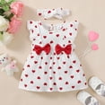 thumbnail image 3 of Kucnuzki Newborn Baby Girl Clothes 9 Months Summer Dress 12 Months Fly Sleeve Sweet Heart Prints Flouncing Bowknot Dress Sleeveless Drees Headband 2PCS Set White, 3 of 9