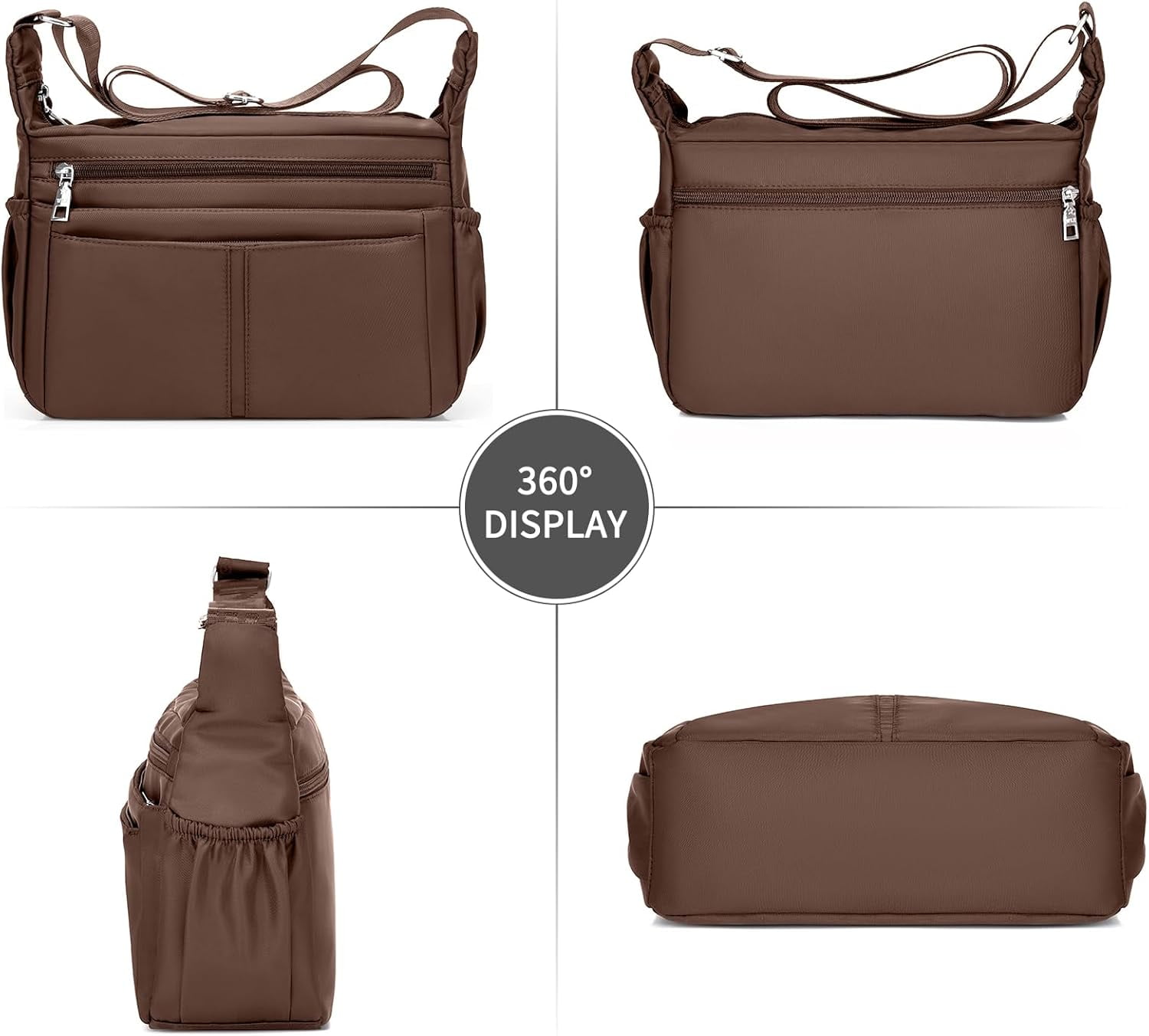 Women Shoulder Bag Multi-Pockets Handbag Water-Resistant Nylon Crossbody Bags Large Purses Lightweight Messenger Bag Black