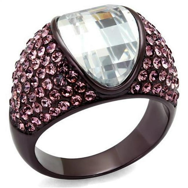 Alamode TK1692DC-6 Bague en Acier Inoxydable Marron Foncé pour Femmes avec Grade AAA CZ en Transparent - Taille 6