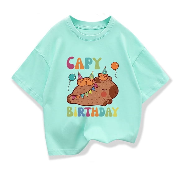 Capibara Kids Girls Clothes Fashion Short Sleeve T-shirt Children's Birthday Party Clothes Summer Loose Tee Kids Crewneck Tops