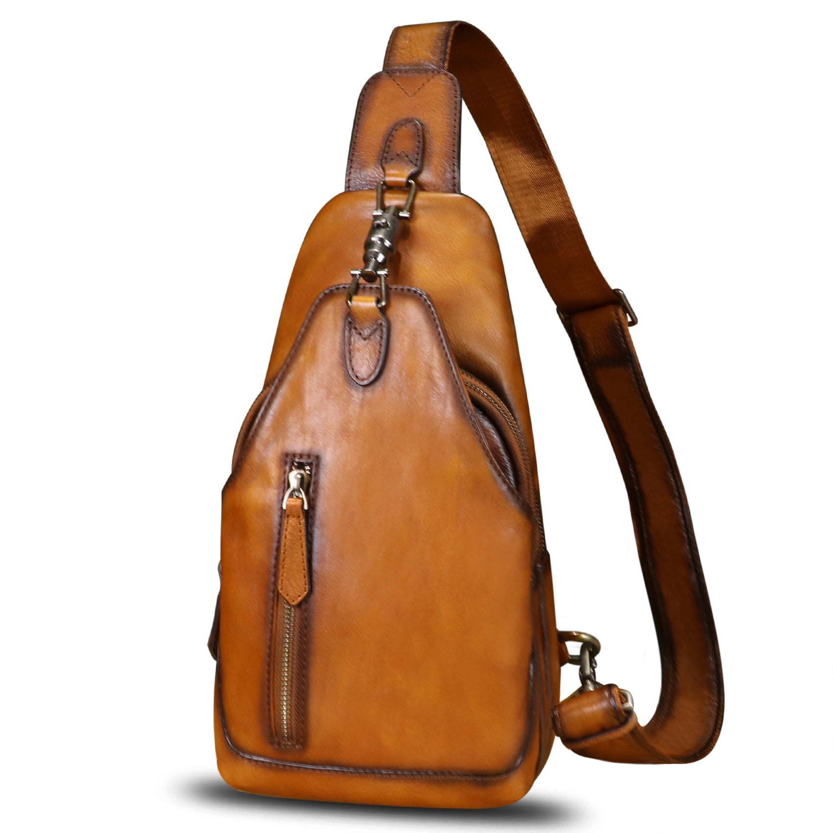 Genuine Leather Sling Bag for Women Men Retro Sling Backpack Purse Crossbody Bag