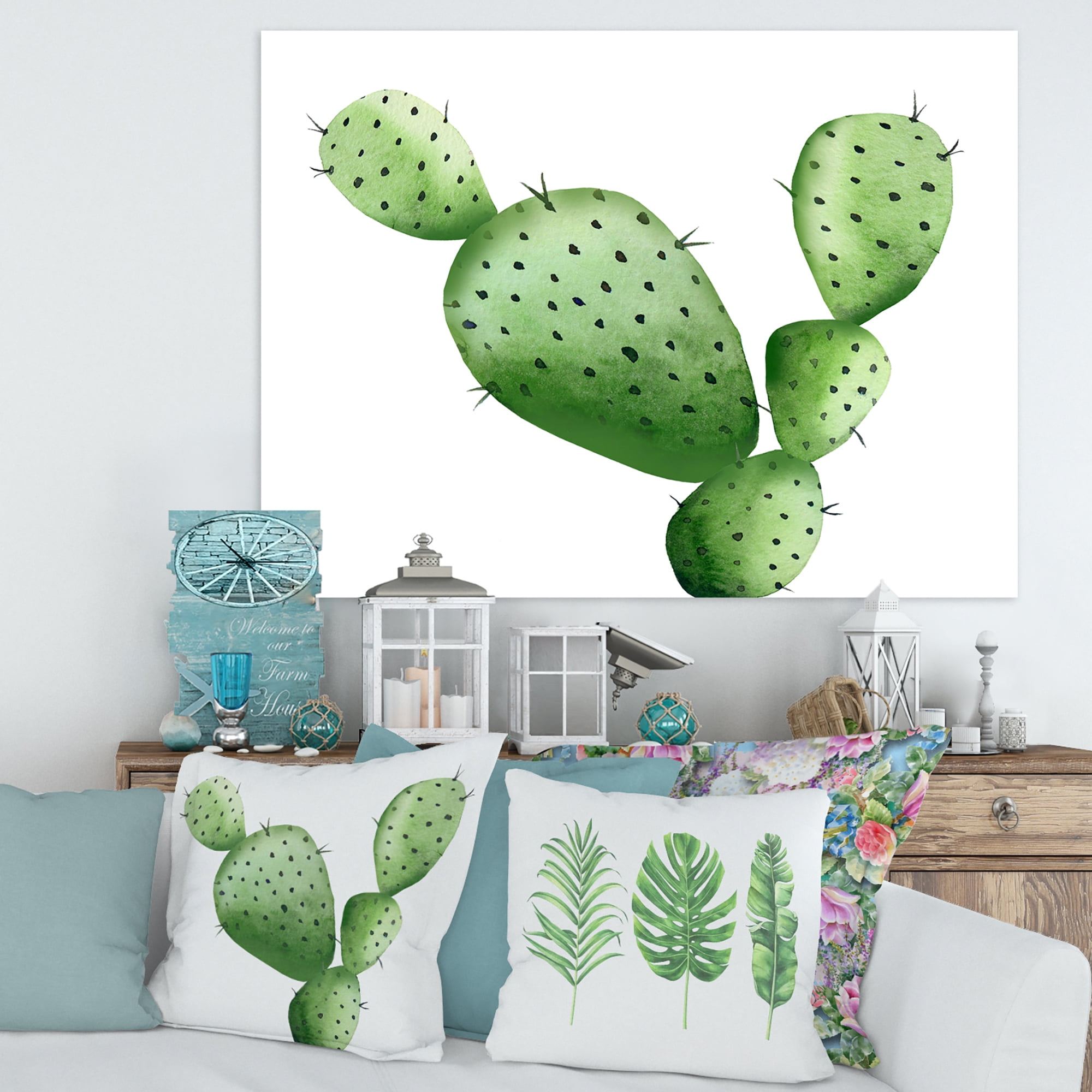 Designart ' Close Up Green Southwestern Cactus ' Tropical Canvas Wall Art Print