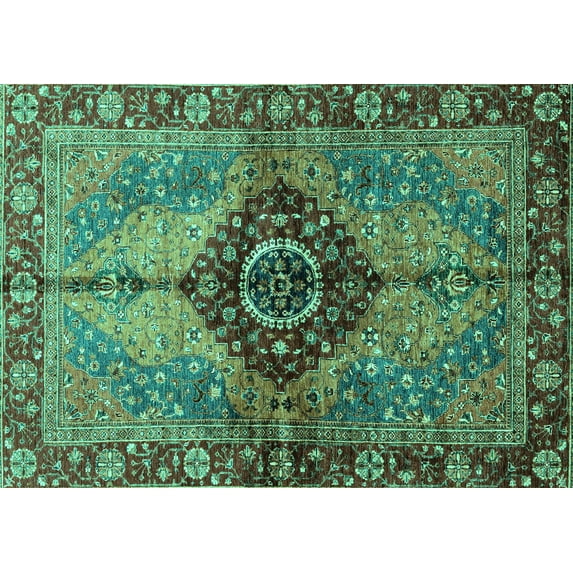 Ahgly Company Indoor Rectangle Persian Turquoise Blue Traditional Area Rugs, 8' x 10'