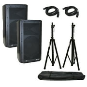 (2) Peavey DM 112 Dark Matter Pro Audio Powered 12" Speaker w/ Stands & Cables