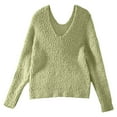 thumbnail image 3 of DuoJiaJ Oversized Knit Sweater Long Sleeve Crewneck Pullover Casual Loose Openwork Yarn Top Soft Comfortable Elegant Tunic Blouse Womens Fashion Green L, 3 of 5