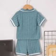 thumbnail image 6 of Tfken Toddler Children Girls Outfits Sets Size 18-24 Months Solid Color Short Sleeve Tops Shorts Trendy 2025 Striped Blue Outfit Set, 6 of 9