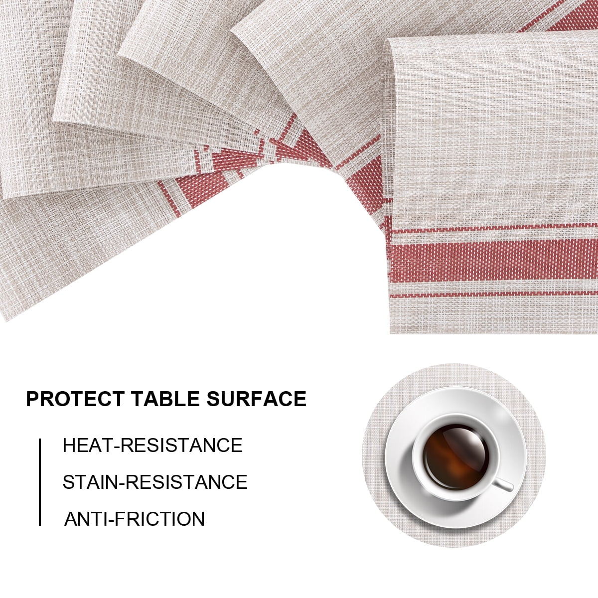 RAY STAR Vinyl Placemats Set of 6, 12''x18'' Vinyl Weave Placemats, Heat Resistant Wipable Place Mat