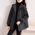 thumbnail image 2 of Jinhomg Fall Quilted Coat for Women Lightweight Comfy Button Down Hooded Puffer Jacket Plus Size Casual Solid Long Sleeve Outerwear with Pockets Black XL, 2 of 7