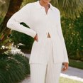 thumbnail image 3 of Cárdigan Traje de pantalón de 2 piezas con cuello de solapa, conjunto de pantalones básicos para mujer de estilo informal, conjunto diario Kuymtek Blanco T S para Mujer, 3 of 6