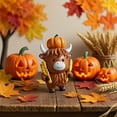 thumbnail image 6 of 3PCS Highland Cow Figurines Autumn Pumpkin Turkey Highland Cow Gnomes Maple Leaf Scottish Resin Statue Calf Lovers Gifts for Fall Home Garden Kitchen Office Tiered Tray Table Decor, 6 of 9