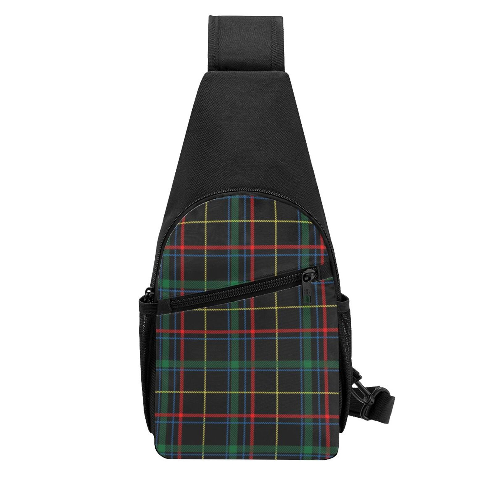 Xecao's Buffalo Plaid Dark Green Print Sling Bag: A Versatile Chest, Shoulder, and Crossbody Backpack for Casual Days Out, Perfect for Both Men and Women