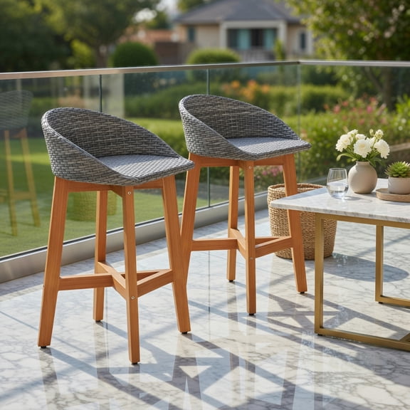 GVN Patio Accent Chair, Outdoor Dining Chairs,Outdoor Dining Seating,Outdoor Faux Rattan Bar Chairs Set of 2 with Ergonomic Backrests and Footrests-Gray