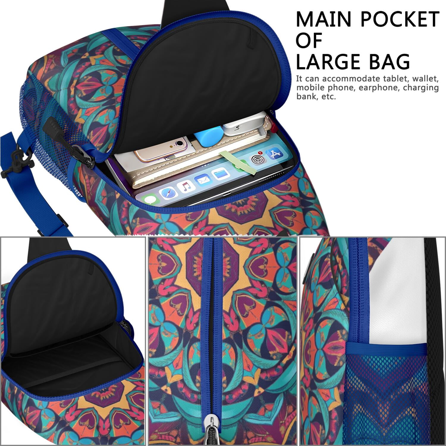 Travel Sling Bag Mandala Hiking Sling Backpack Backpack Purse for Men Women