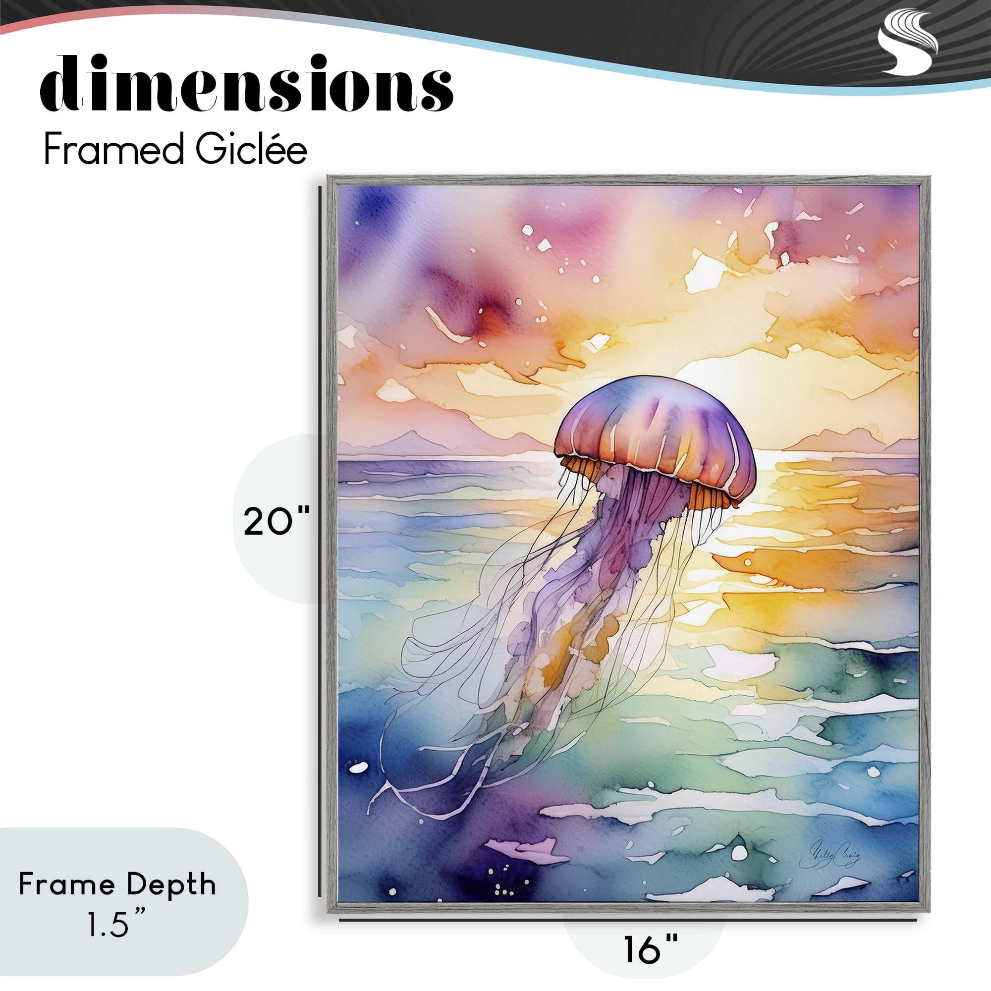 Stupell Industries Celestial Drift Jellyfish Gray Framed Giclee Art, design by Shelly Craig