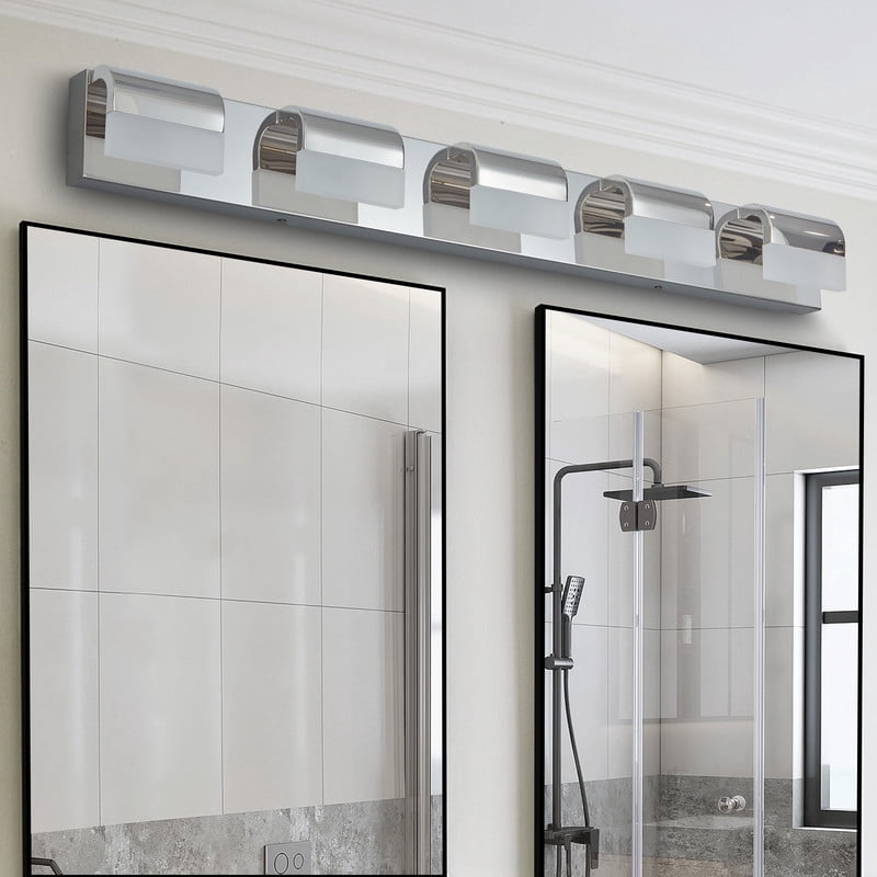 34" Modern 5-Light LED Bathroom Vanity Light, Chrome Bathroom Light Fixtures Over Mirror with Acrylic Shades, Dimmable Hardwired Vanity Lights for Bathroom, Powder Room, or Dressing Area
