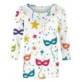 thumbnail image 5 of Mifsaly Mardi Gras T Shirts for Women 3/4 Sleeve Color Block Blouse Crewneck Carnival Mask Print Shirt Festival Party Funny Tops Pullover XXL, 5 of 6