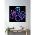 thumbnail image 2 of Cosmic Neon Octopus With Glowing Tentacles Poster Wall Art, Modern Wall Decor For Living Room Bedroom, 17x17 UNFRAMED, 2 of 3
