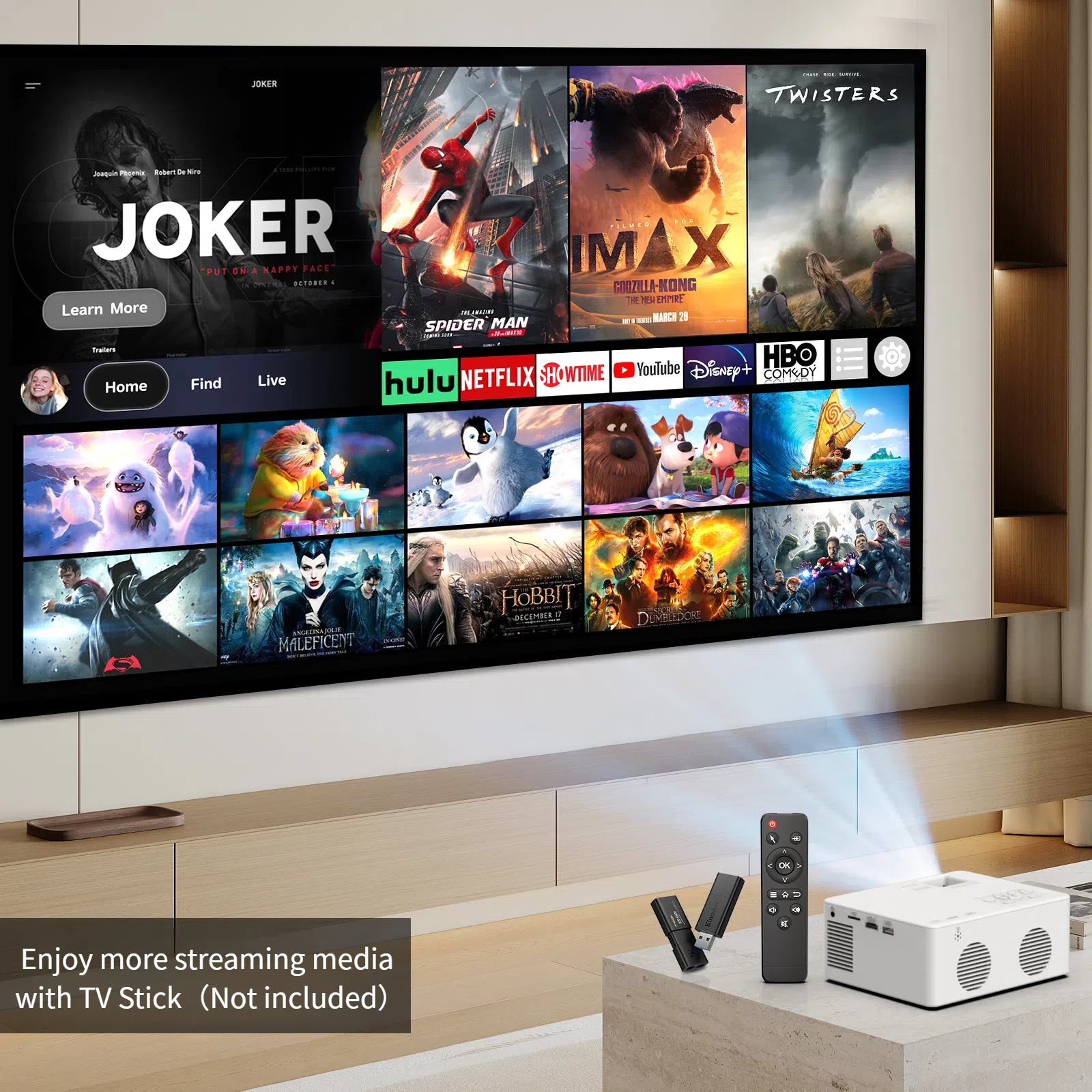 GCZ 5G WiFi Projector with Bluetooth 5.2,  HD 1080P Movie Projector with HDMI, 250'' Display Supported