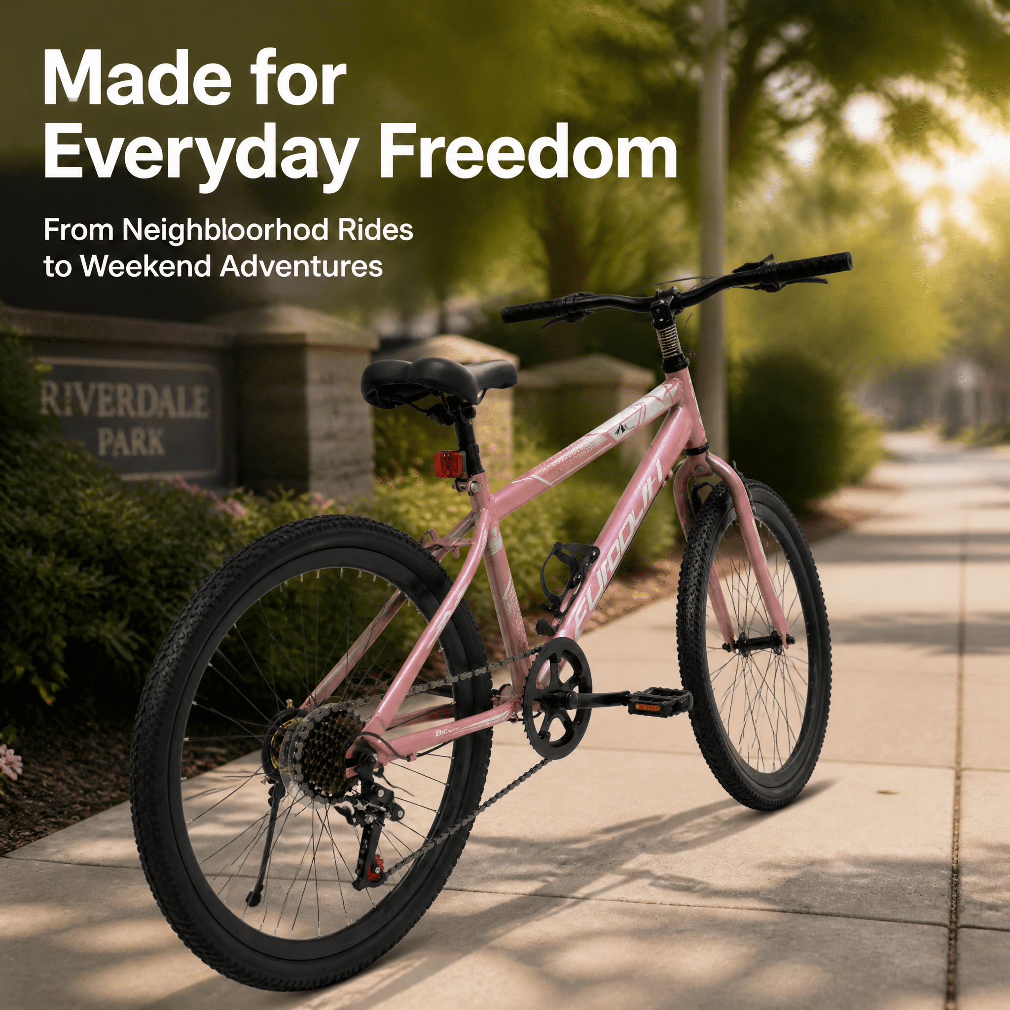 FUPOJH 24" Mountain Bikes for Teens,7 Speed,V Brakes,off Road Tires,Unisex,Pink