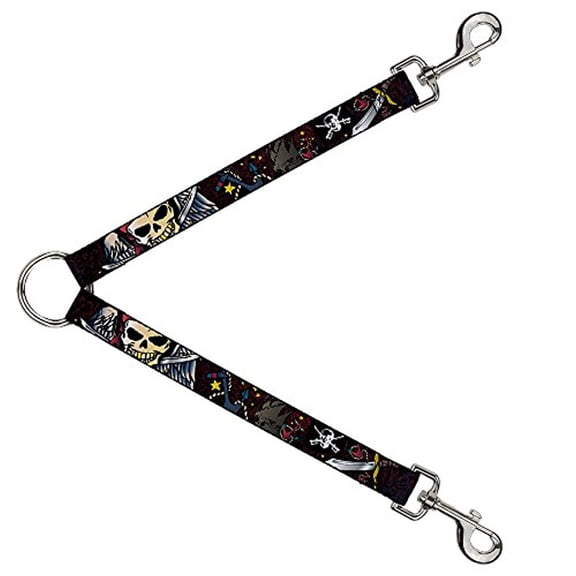 Buckle-Down Leash Splitter - Dead Men Tell No Tales Black - 1" Wide - 30" Length