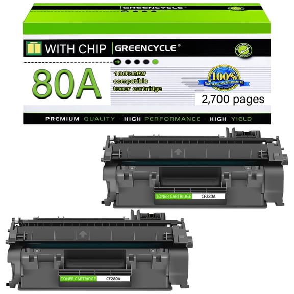 GREENCYCLE 2 Pack Compatible CF280A Black Toner Cartridge Replacement for 80A Use with Laserjet Pro 400 M401A M401N MFP M425DN M425DW Printer