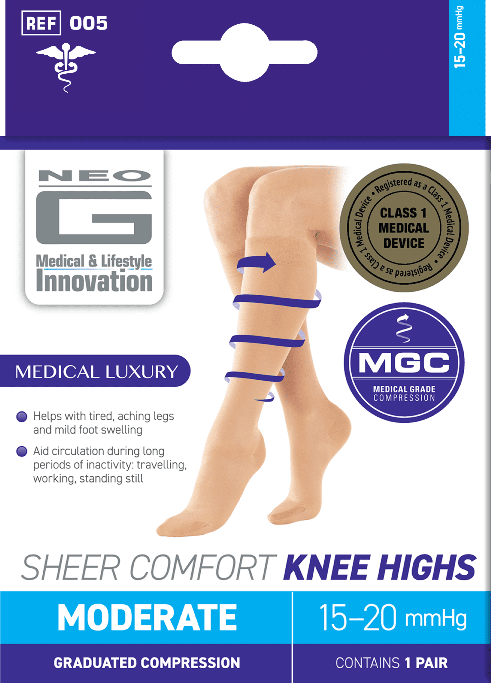 (4 pack) Neo G Sheer Compression Socks 15 - 20mmHg Comfort Knee Highs Large