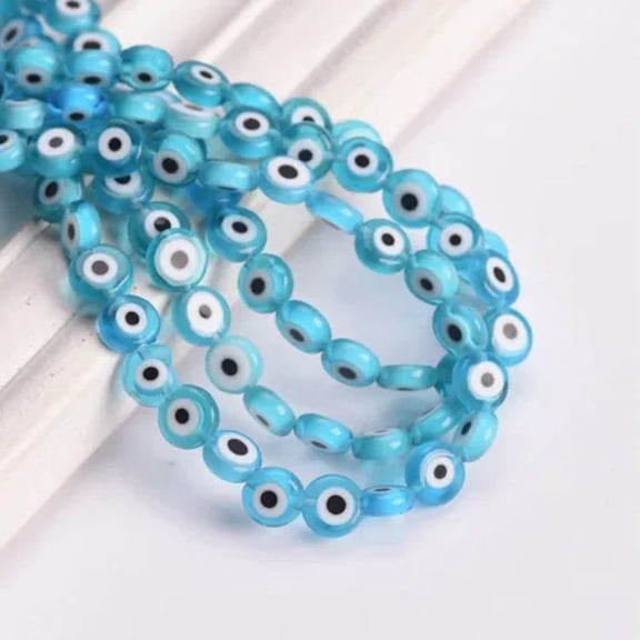 U8MO 6mm 8mm 10mm Flat Round Evil Eye Handmade Millefiori Glass Beads For DIY Jewelry-Peacock Blue-10mm 35pcs
