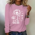 thumbnail image 2 of hxobax Dandelion Print Long Sleeve Tops Womens Cute Fall Tops Casual Crewneck Tunic Basic Tee Blouse, 2 of 5